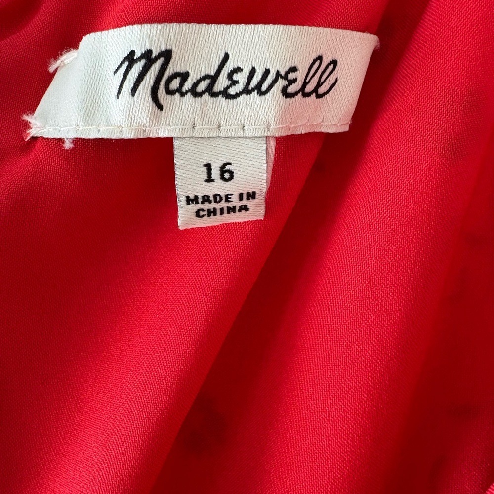 Madewell Red Floral Sleeveless VNeck Ruffle Lined Summer Dress Size 16 - Picture 4 of 10